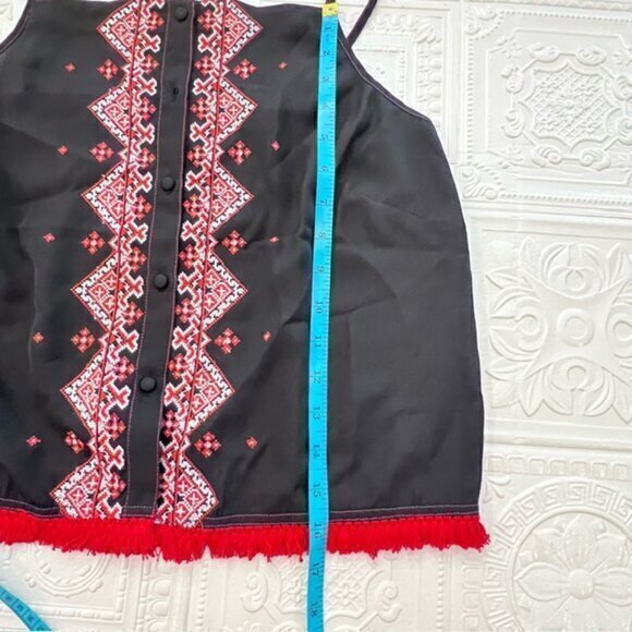 ASOS Fringed Western Tank Top Womens Black Red Embroidered Rockabilly Size 0 - Picture 7 of 11